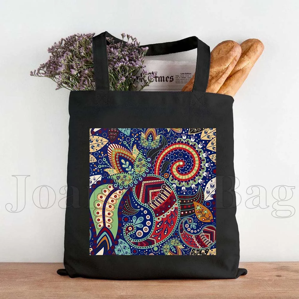 Matroshka Russian Dolls Moscow City Kremlin Russia Colorful Khokhloma Art Canvas Shoulder Totes Bag Handbags Cotton Shopping Bag