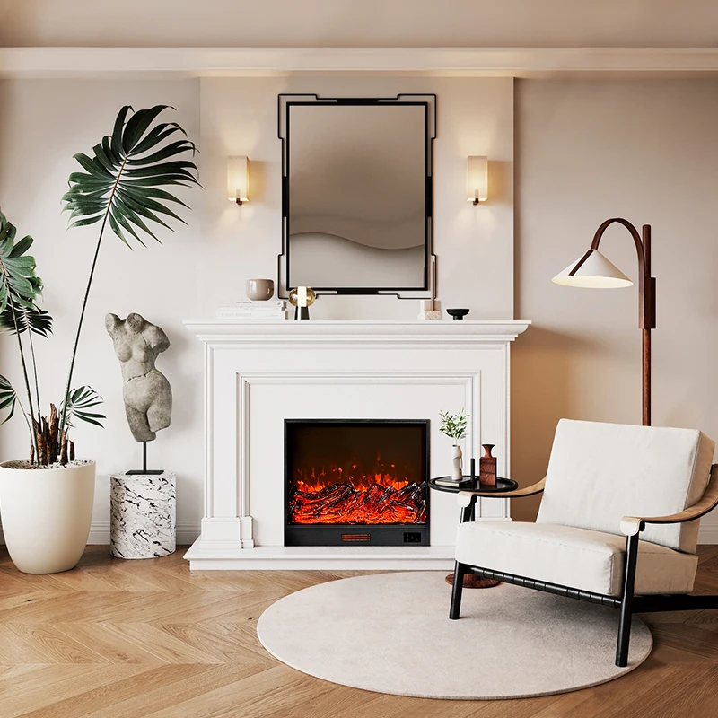 Wall Mounted Recessed Electric Fireplace Smart LED Simulated Flame Heater Remote Control Adjustable Power For Household Use