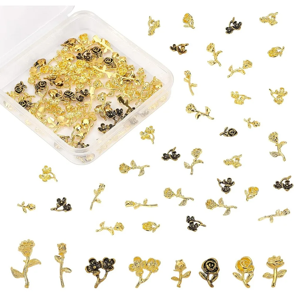 120pcs Flower Themed Resin Filler Alloy Resin Filling Accessories Metal Nail Studs Nail Charms Rose Filler Charms for Resin