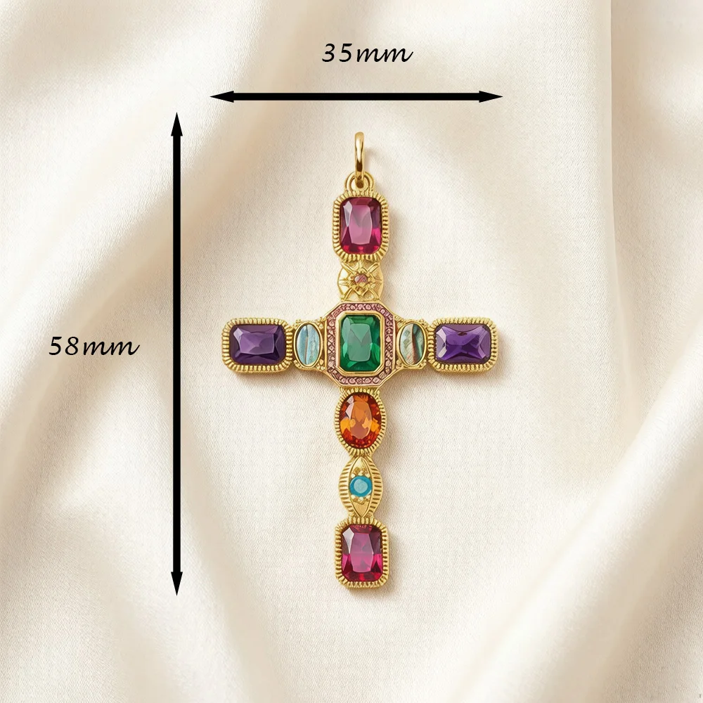 Golden Colourful Cross Pendant Brand New Fashion Jewelry Europe 925 Sterling Silver Vintage Gift For Woman