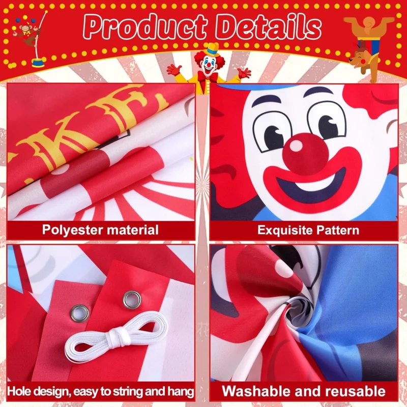 2D flat banner 3pc, Carnival Circus tent porch banner decoration, red and white striped photo prop, welcome gate decoration, wsj