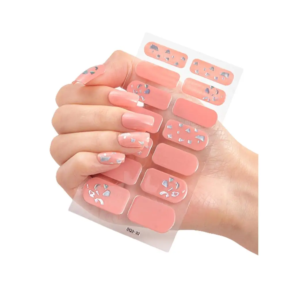 1Sheet/14PCS Strips Gel Nail Stickers Glittering Simple Art Semi Gel Nail Stickers Full Wraps DIY Making NAil Nail Art Cure V3Z5