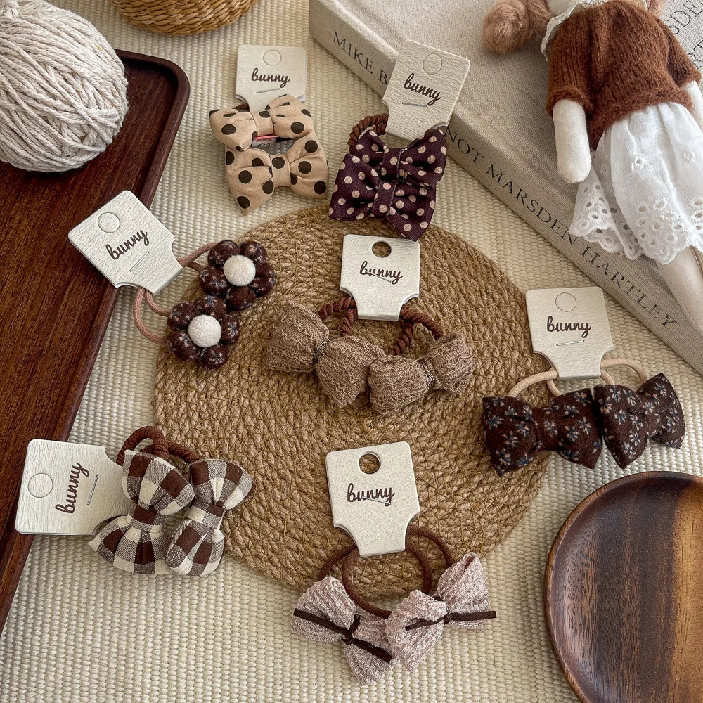 

2pcs Cotton and Linen Floral Bow Hair Rope Tie Children's Elastic Hair Band Girl Ponytail Holder Rubber Band Hair Accessories