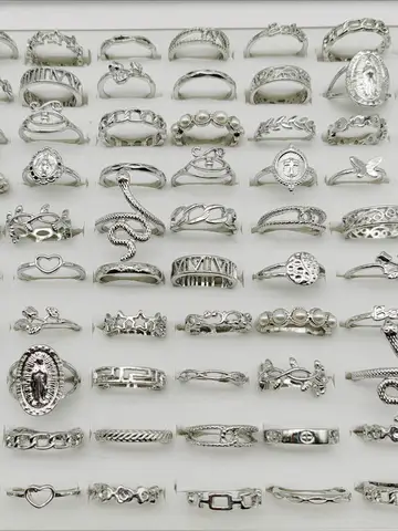 30 pçs/lote mix estilo pérola prata cor anéis de dedo animal cobra corrente folha oca festa jóias menina amor borboleta flor presente