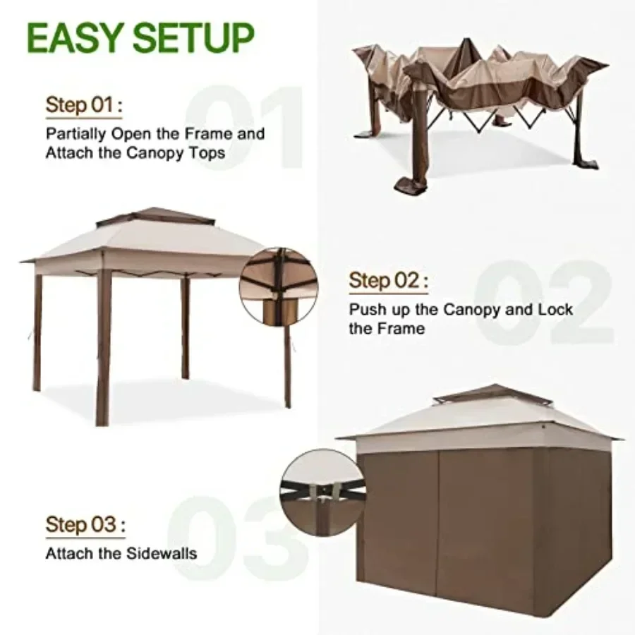 11x11 Pop Up Gazebo with 4 Sidewalls  Outdoor  Tent with UPF 50+ UV Protection Water Resistant Shelter with Carry Bag Stakes Ro