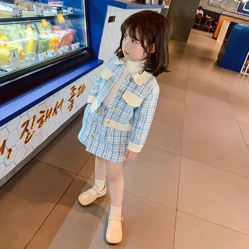 

Girls' Spring and Autumn Set Fashion New Korean Edition Children's Elegant Princess Coat+Half Skirt Two Piece Set