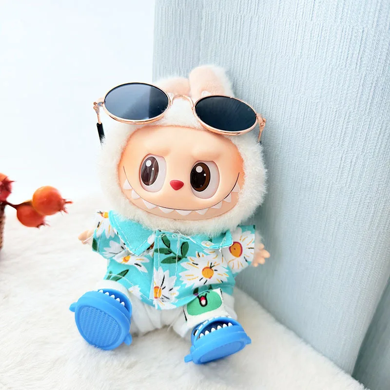 15cm/17cm Labubu I II Dolls Clothes Cute Beach Glasses Set Sitting Party  Accessories Clothing Plush Doll'S Clothes