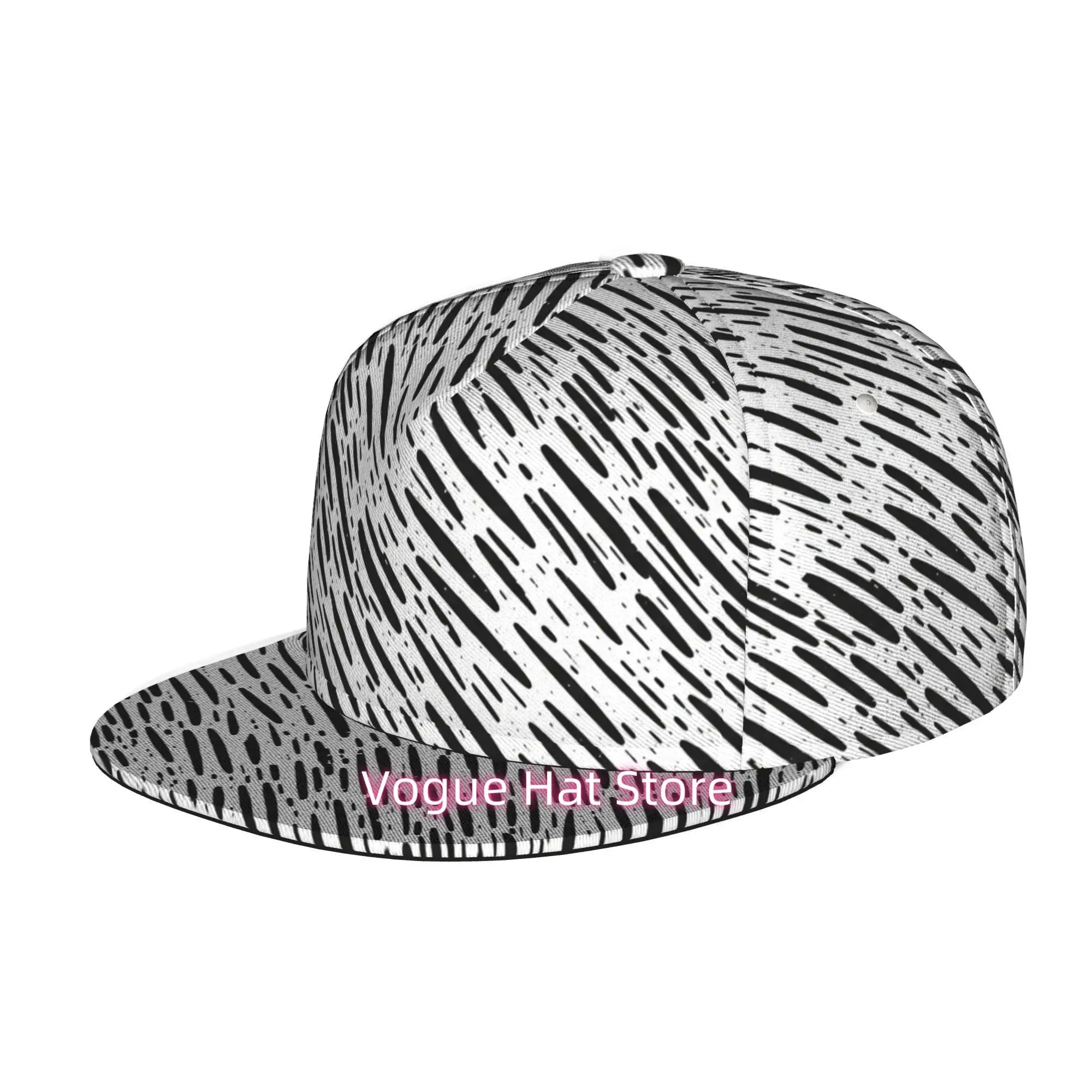 Men's & Women's Baseball Cap with Abstract Black Line Pattern Adjustable Snap-On Brim, Flat-Top Design Suitable for Casual Outdo