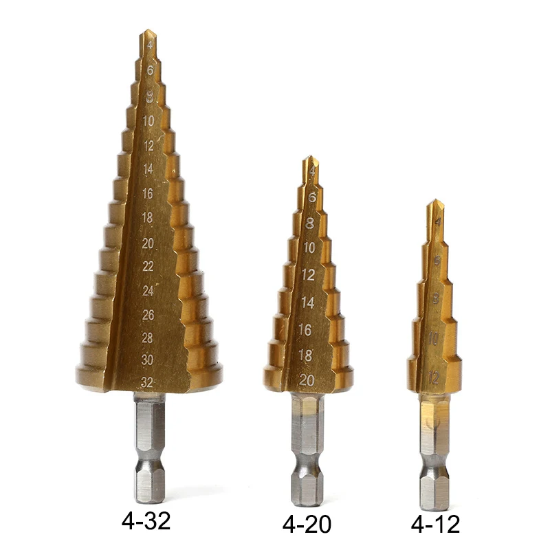 3szt 4-32mm 4-20mm HSS Titanium Straight Groove Step Wiertło ze stali szybkotnącej Metal Wood Hole Cutter Zestaw narzędzi do wiercenia stożkowego