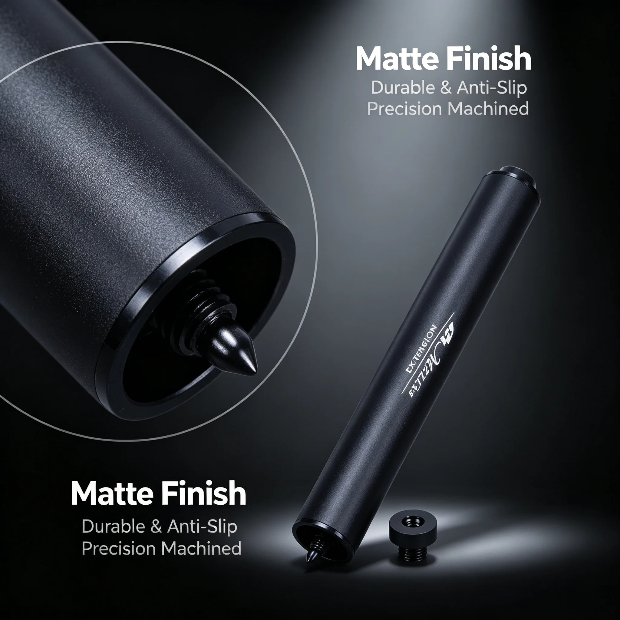 Mezz Cue Extension Rod Black Aluminum Rod Length: 8-Inch Billiards Extension Rod, [Extension Handle+Tail Plug]