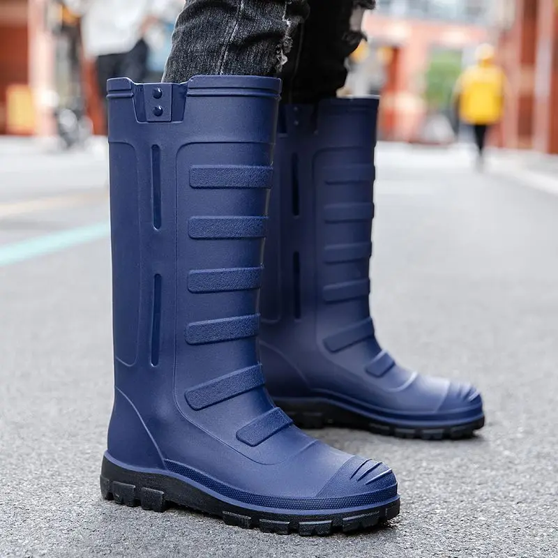 Waterproof Fleece-lined Warm Long Rain Boots for Men Winter Chef Kitchen Rainy Day Work Adult Pvc Wear-resistant New Man Shoes