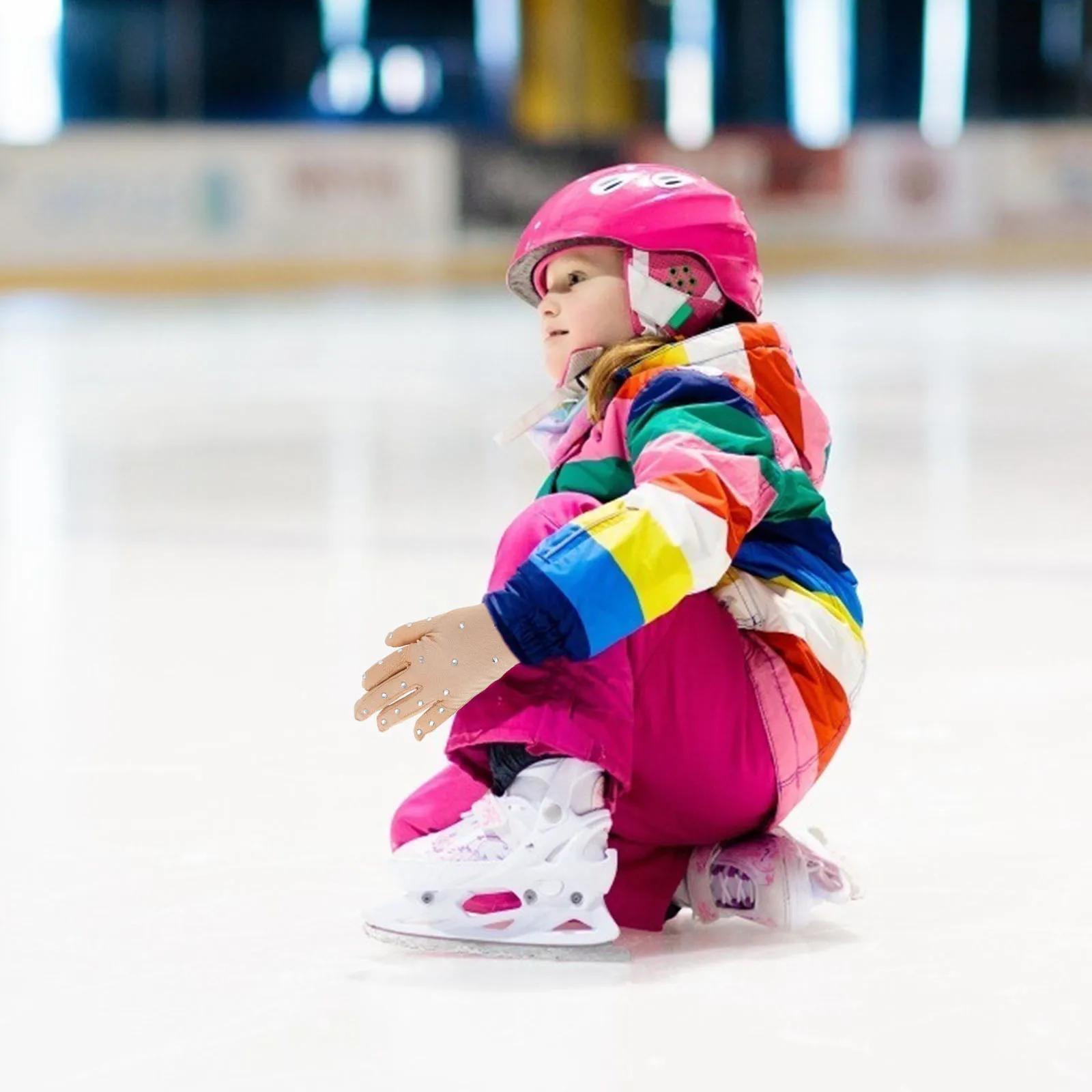 

Перчатки из спандекса со стразами для девочек и детей, блестящие дышащие термонескользящие варежки, скейтборд, фигурное катание, прочный