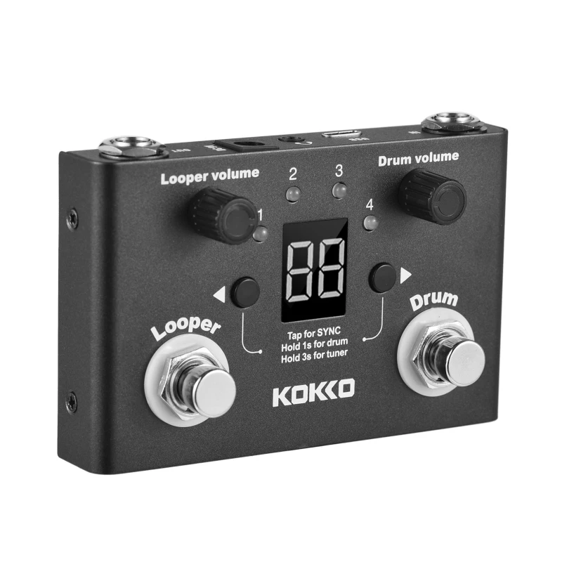 KOKKO Multifunctional Drum Machine & Looper Effect Pedal Digital Tuner BT Page-Turner Phrase Loop Recording Compact Pedal