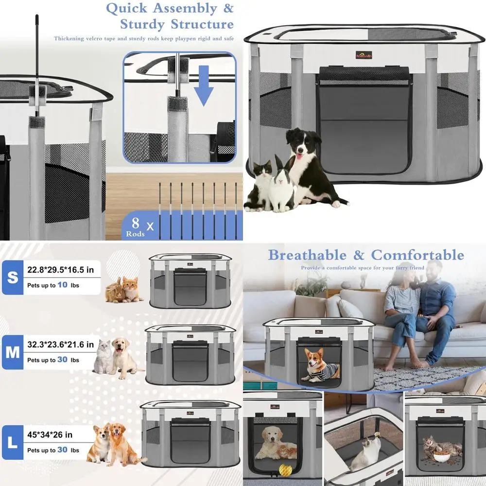 

Foldable Pet Playpen for Small Animals, Portable Outdoor Travel Cage, Suitable for Dogs and Kittens, with Carrying Case (Grey, L