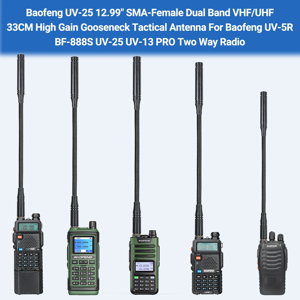 Baofeng UV-25 Gooseneck Tactical Antenna SMA-Female Dual Band VHF UHF Goose Tube For UV-5R UV-21 PRO Quansheng UV-K5 Ham Radio