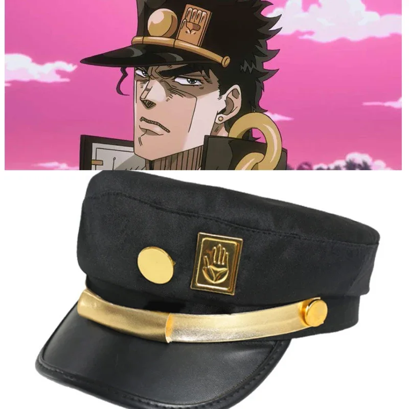 Bimaoxer Anime JoJo\'s Bizarre Adventure Jotaro Kujo Joseph Army Military JOJO Cap Hat+Badge Animation around Jotaro Hat