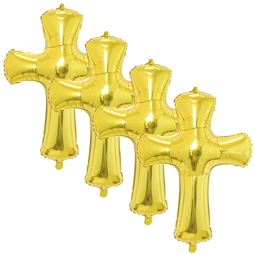 4 Pcs Baptism Cross Balloons Aluminum Foil Decorative Party Baby Shower Communion Funeral 13 3g Golden Helium Air Fill nament