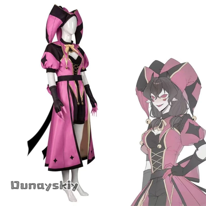 CR cos%Tfc The Freak Circus Columbina Cosplay Costume The Angel Pink Clown Outfit TICKET Halloween Scary Clothing Yandere Horror view 5