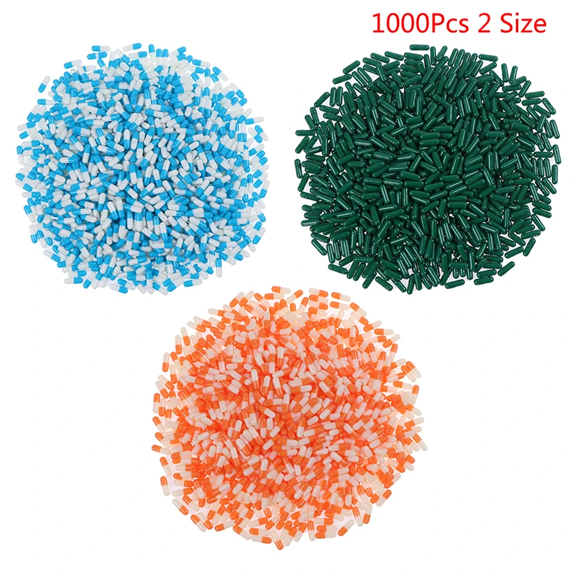 1000Pcs Empty Standard Size 2# Empty Capsules Gelatin Clear Capsules Hollow Hard Gelatin Transparent Seperated Joined Capsules