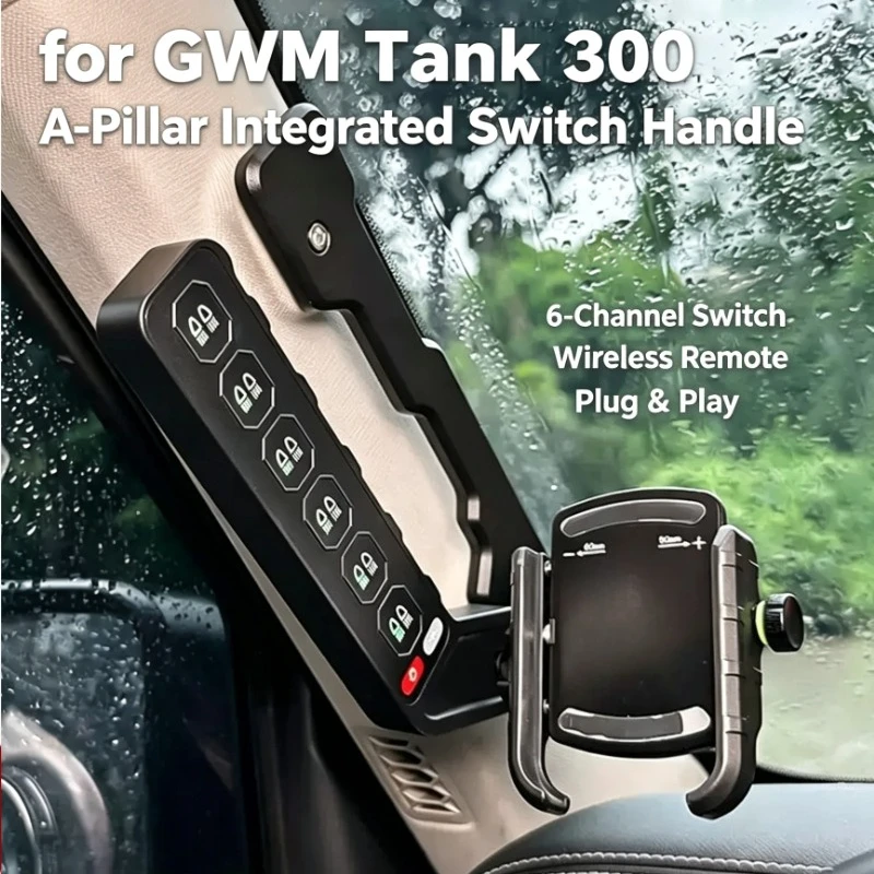 For GWM Tank 300 2021-2026 Car A-Pillar Six-Way Integrated Handle Switch Wireless Remote Control LED Spotlight Switch Panel detail image 1