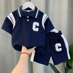 Children's Clothes Suit Boys Summer Polo Shirt Shorts Set 2023 New Baby Boys Short Sleeved Shirt Pants Two-piece Set