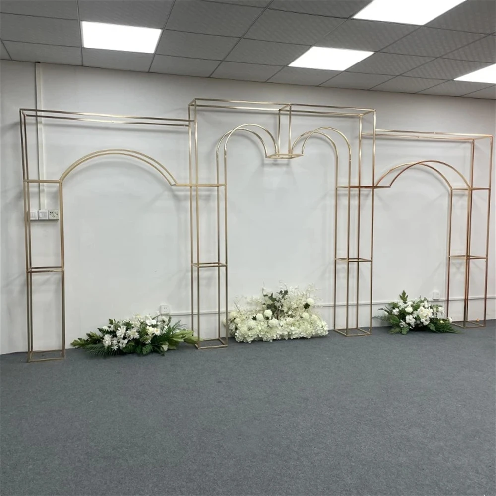 

Wedding Background, Floral Arrangement, Party Shelves Event Decor, Props Marriage,Large Shiny Gold-Plated Arch Decoration