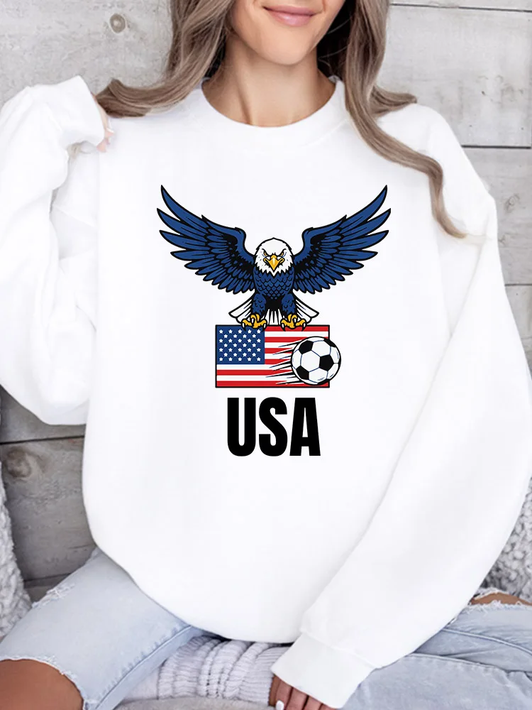 

Женская толстовка с круглым вырезом Eagle and Soccer, повседневный пуловер с длинными рукавами, свободный крой, для повседневной носки