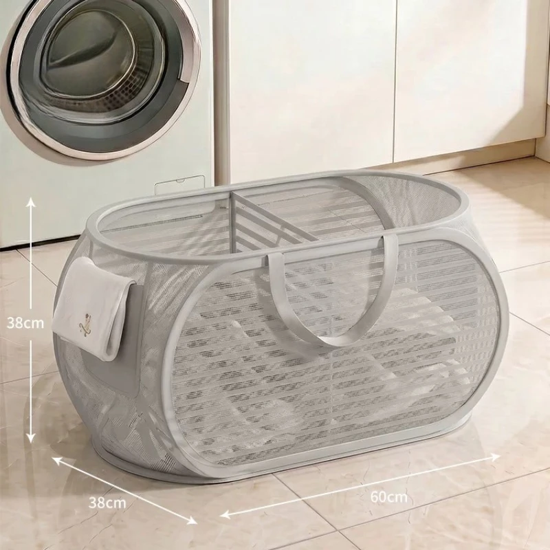 Mesh Washing Laundry Baskets Foldable Bag Kids Baby Toys Baskets Storage Decoration Slim Canasto Ropa Sucia Household Items