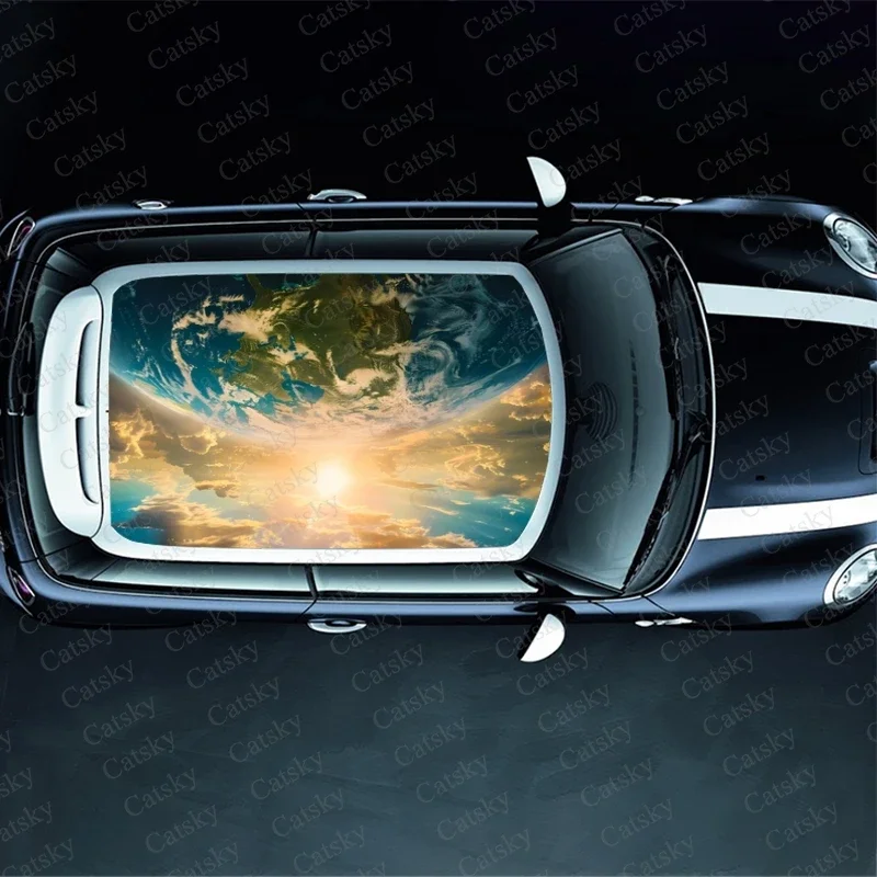 Earth Space Sun Rising Car Roof Sticker Wrap Racing SUV Accessories Packaging Painted PVC Custom Car Graphic Decal