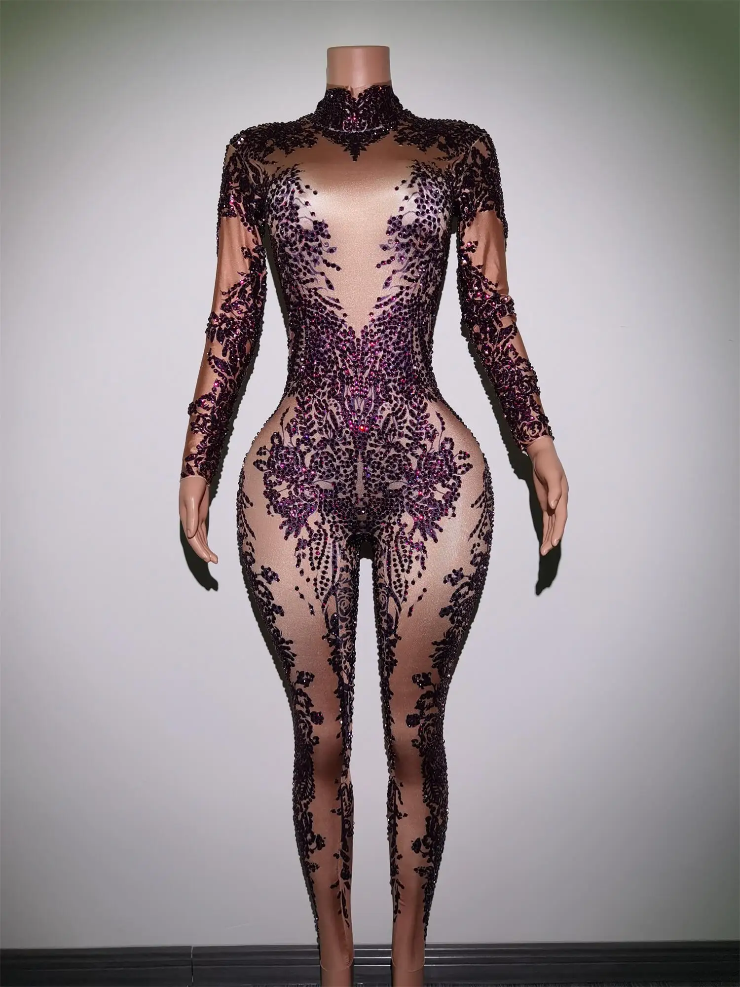 Sexy Luxurious Rhinestones Jumpsuit Woman Birthday Prom Club Party Outfit Dancer Rompers Performance Host Stage Wear Putao