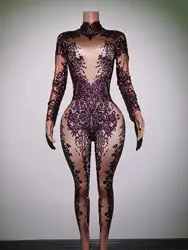 Combinaison Sexy avec Strass Luxueux pour Femme, Tenue de Soirée, Club de Bal, d'Anniversaire, Danseuse, Barboteuse, Tenue de Scène, Hôte de Performance, Putao