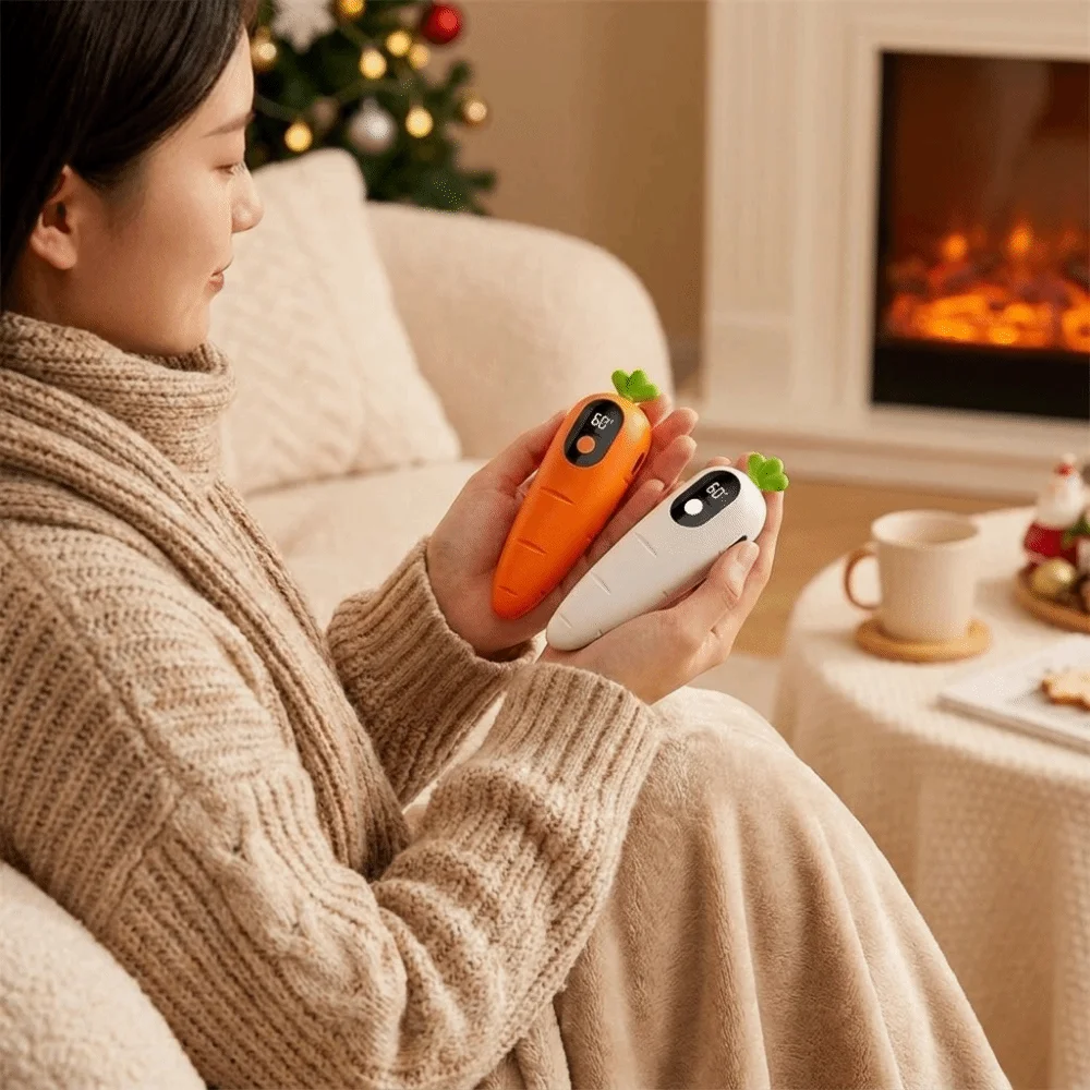 Cartoon Hand Warmer Carrot Shape Fast Heating Portable Hand Heater Three Levels Temperature Adjustment Digital Display