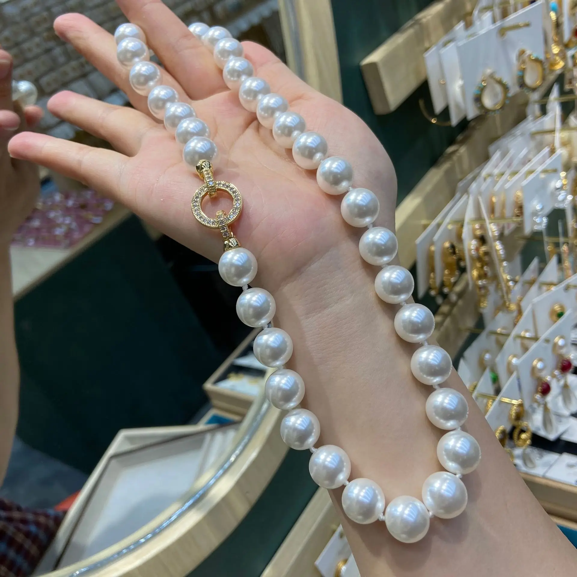 Ожерелье с искусственным жемчугом 12 мм, женская новая китайская цепочка для свитера, легкая роскошная нишевая цепочка на ключицу из бисера