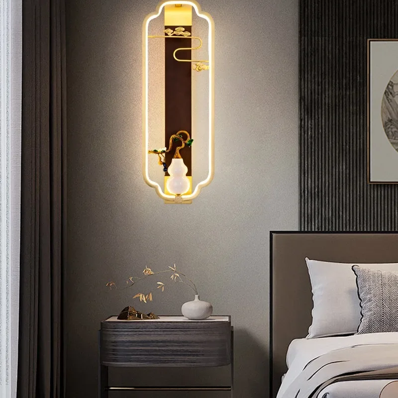 Lampu dinding Cina baru, lampu dinding latar belakang TV ruang tamu, gaya Cina baru yang seluruhnya terbuat dari tembaga, lorong masuk kamar tidur, lampu samping tempat tidur