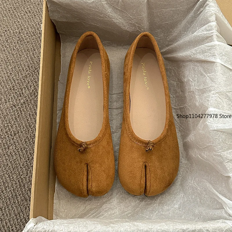 Japanese Style Tabi Ninja Shoes Women Cozy Leather Flats Split Hoof Toe Loafers Femme Mary Jeans Mocasines Ladies Ballerina Shoe view 4