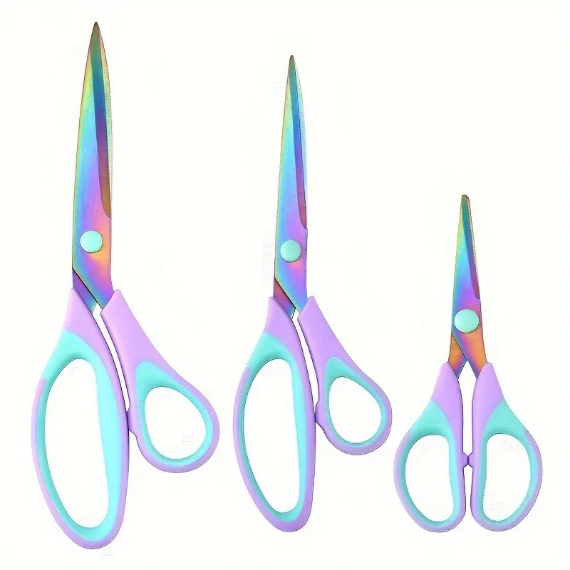 Sharp Titanium Blades 3pcs Craft Scissors Set - Soft Rubber Grip Handles, Stainless Steel Multipurpose Shears for Office、School