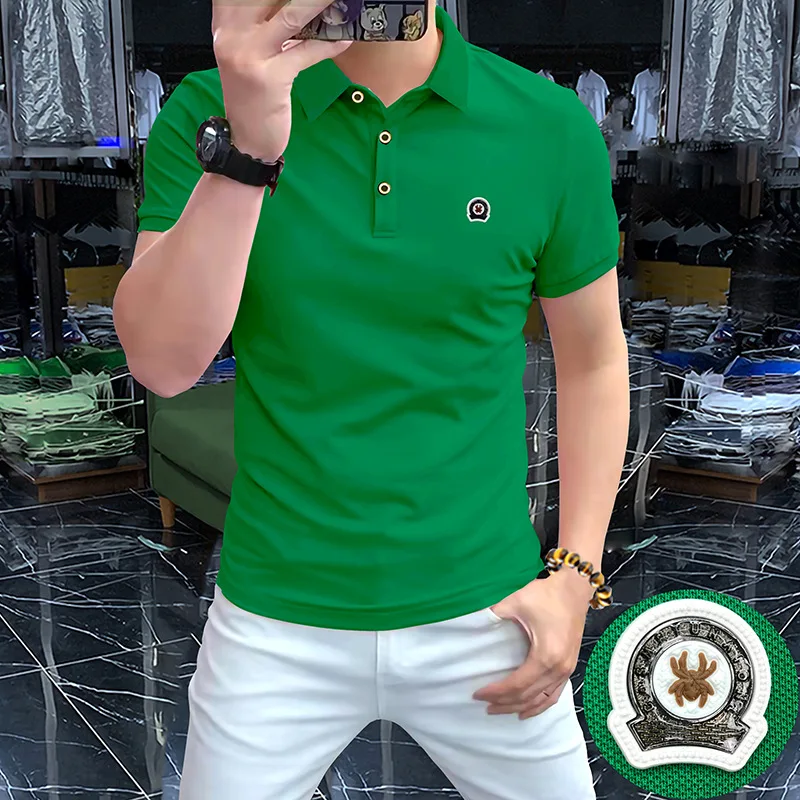 

High-End Men's Short-Sleeve Shirt Comfortable Breathable Cotton Piqué Fashionable British Style Summer Trendy Fit Casual...