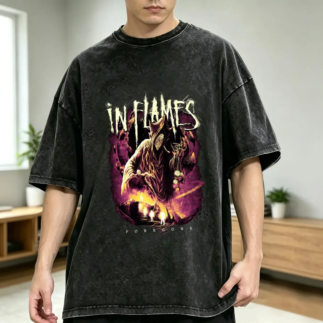 washed T Shirt Foregone In Flames Short All Size S2345XL 1T219 vintage Washed Slightly Unisex Comfortable streetwear