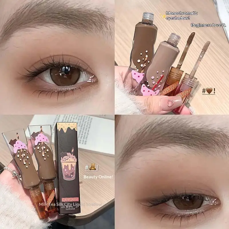 Cappuvini Milk Tea Velvet Mist Liquid Eyeshadow Monochrome Matte Makeup Long-lasting Soft Matte Finish Eyeshadow For Daily Use