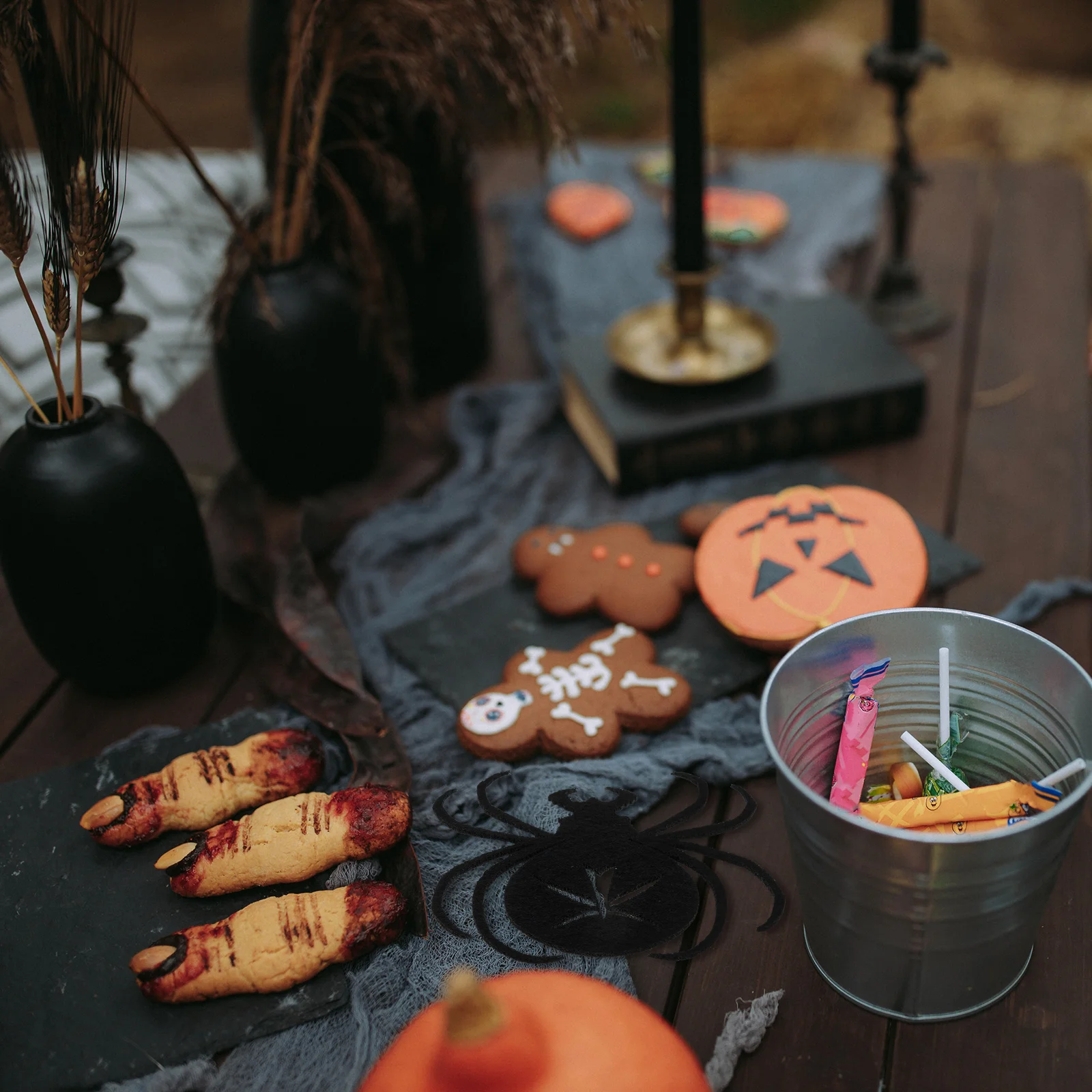 

Halloween Spider Coasters Non woven Horror Kitchen Accessories Black Fabric Cup Mats for Drink Theme Party Decorations