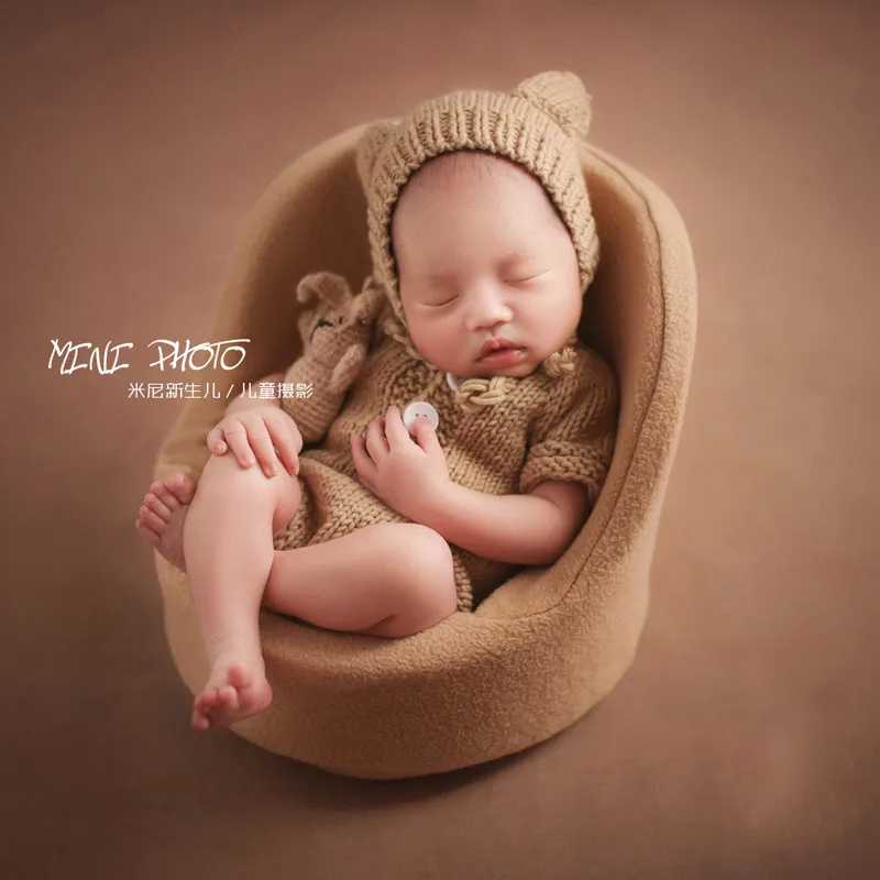 New born childrens photography clothing full moon hundred photography clothing baby cat shape woolen hat clothing 아기 코스프레