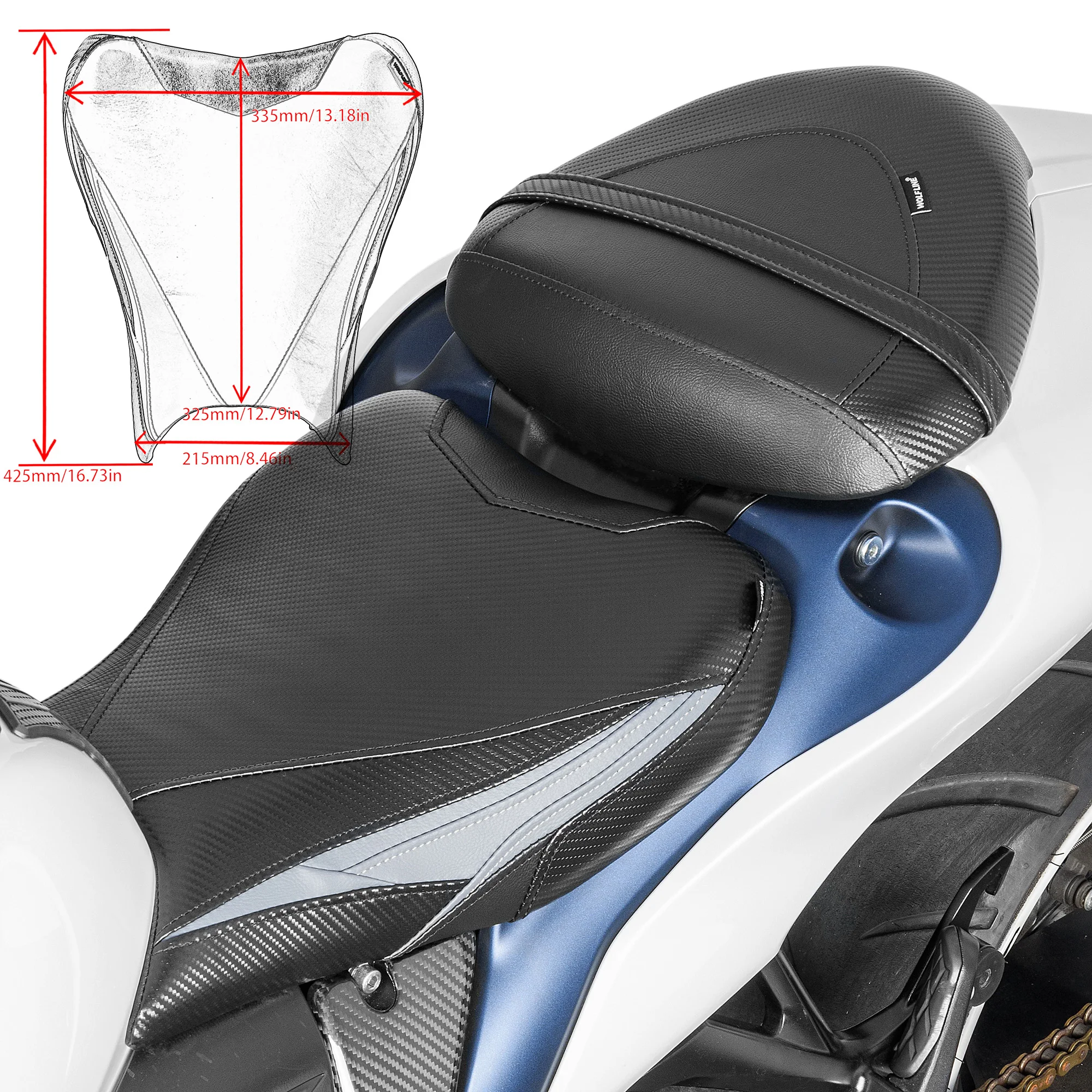 WOLFLINE Rider Passenger Seat Set for Suzuki Hayabusa GSX1300R 2022-2025 Front & Rear Seat Cushion Comfort Upgrade for Riding