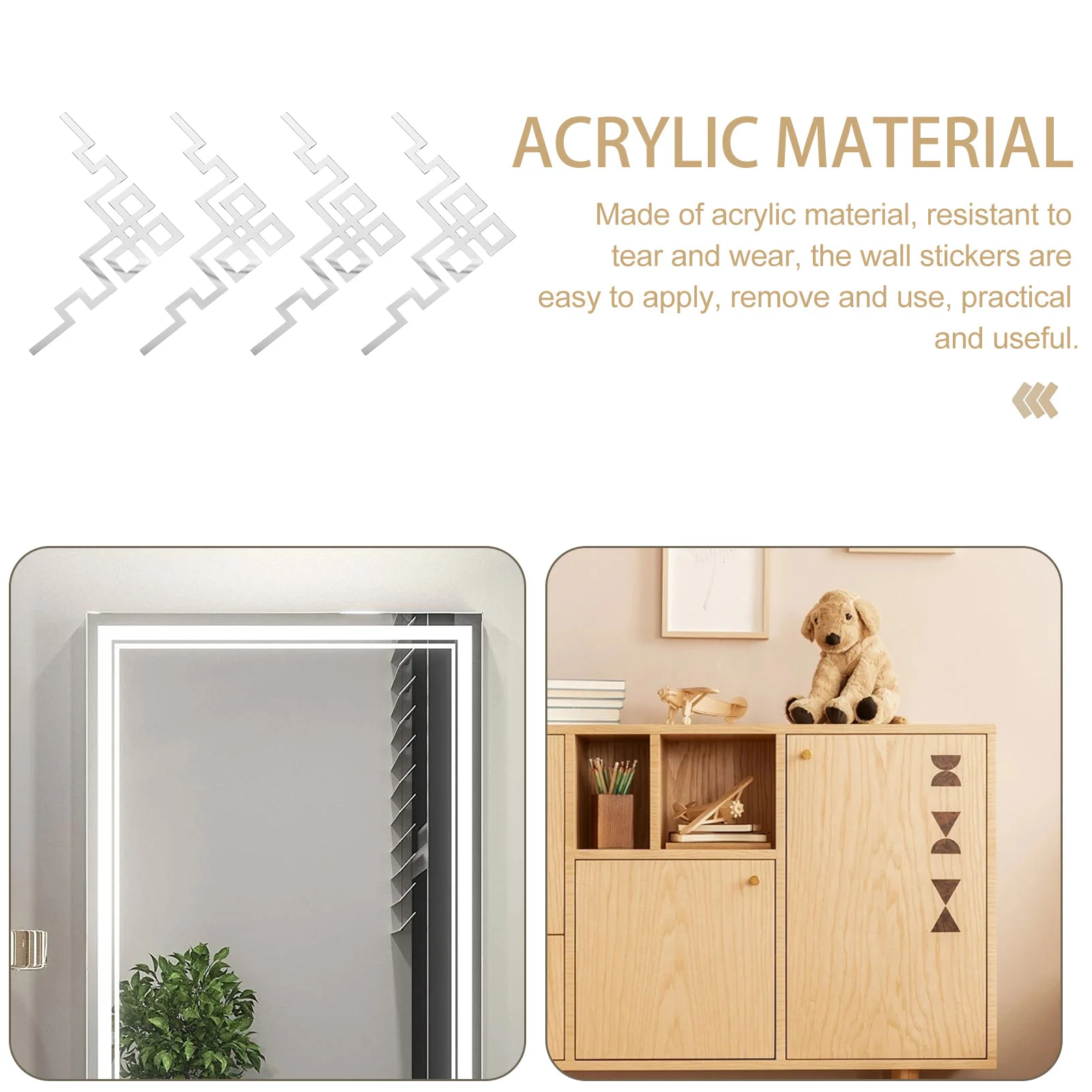 4 Pcs Acrylic Wall Stickers Round Frame for Mirror Border Applique Decals Furniture Bathroom