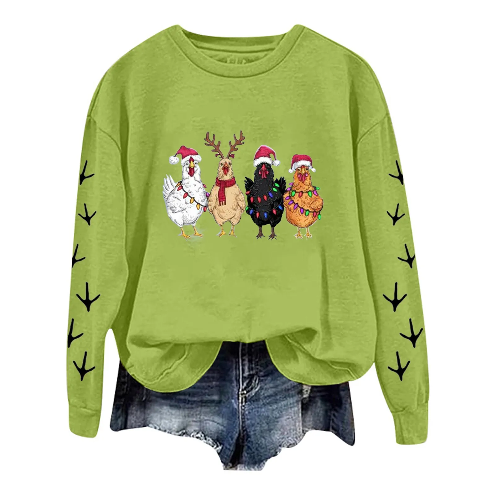 Valentine's Day Christmas Oversize Women Long Sleeve Crewneck Sweatshirts Chicken Printed Tops Basketball Fitness Wear