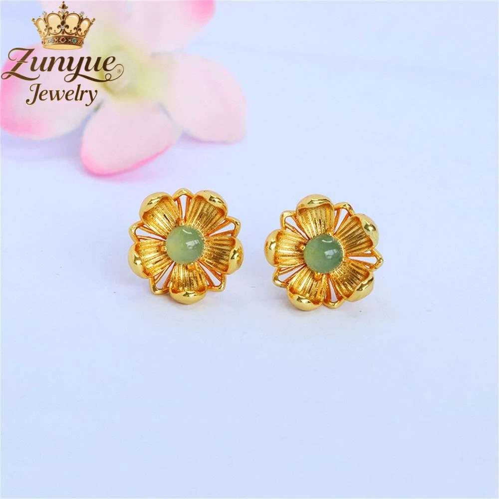 

Natural A-Grade Jadeite Blue Water Jade Small Daisy Stud Earrings Luxury Quality Jewelry Fashion Jewelry Exquisite Elegant Gift