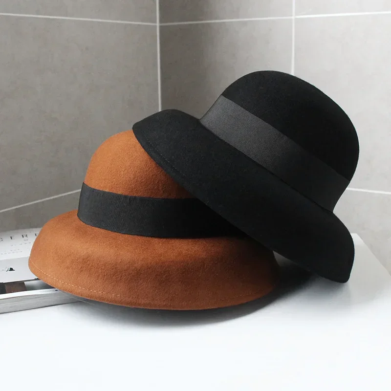Crushable Dress Fedora Women Vintage Style Hat 100% Pure Wool Felt Hat Black Grey Wide Brim Fedora Hat with Simple Band