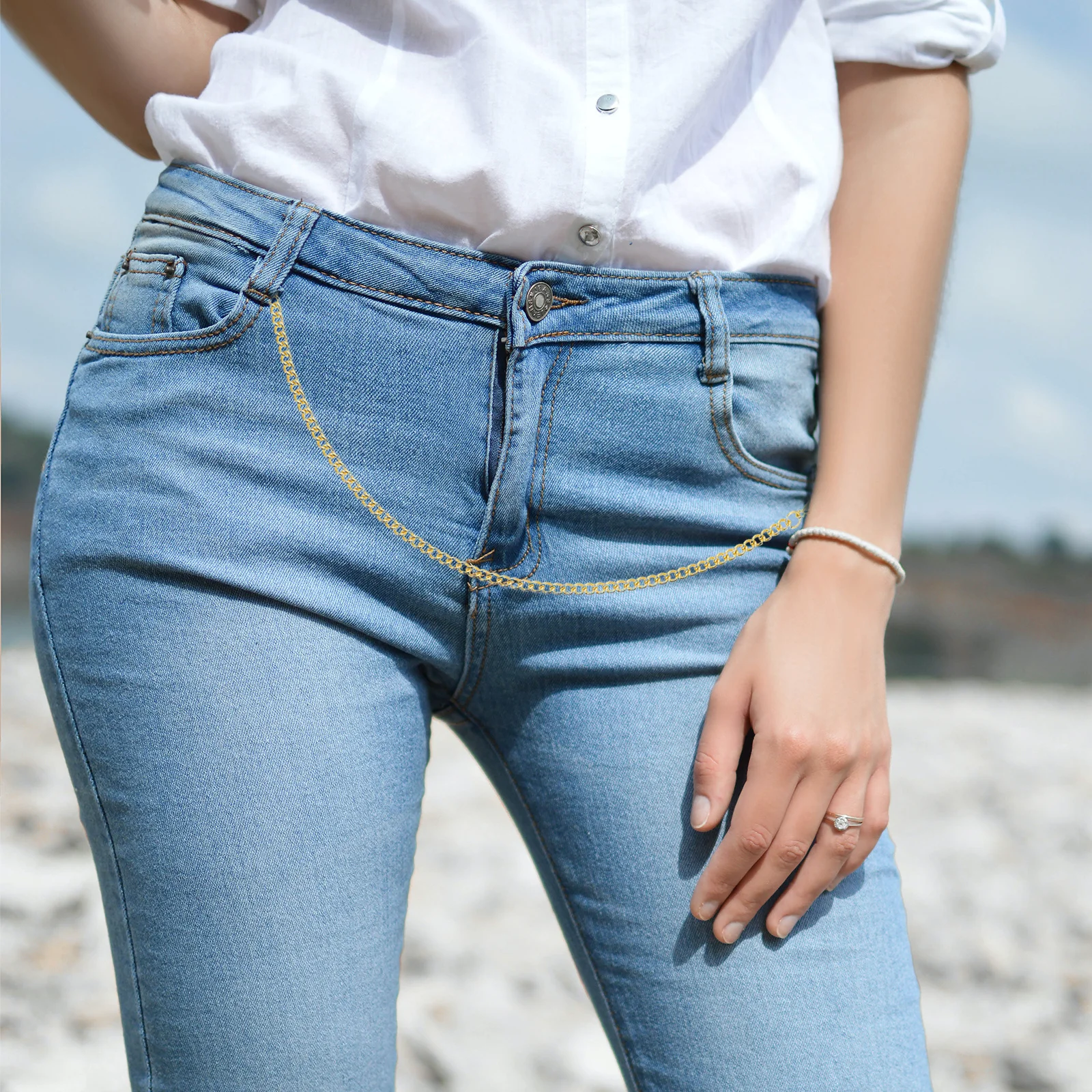 سلسلة ساعة الجيب T Bar سلسلة معدنية معلقة مع مشابك جراد البحر لسترة الجينز الملابس الديكور DIY بها بنفسك الملابس التبعي