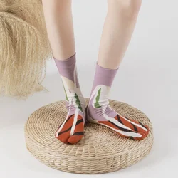 2025 Socks Female Mountain Moon Kee Series Split Toe Socks Designer Jacquard Combed Cotton Socks Women's Tabi Socks