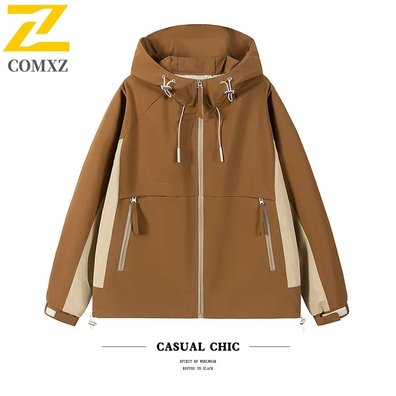 

COMXZ Men Outdoor Jacket Classic Hooded Adventure Windproof Coat Solid Color Design Travel Lightweight Autumn Motorcycle Coats