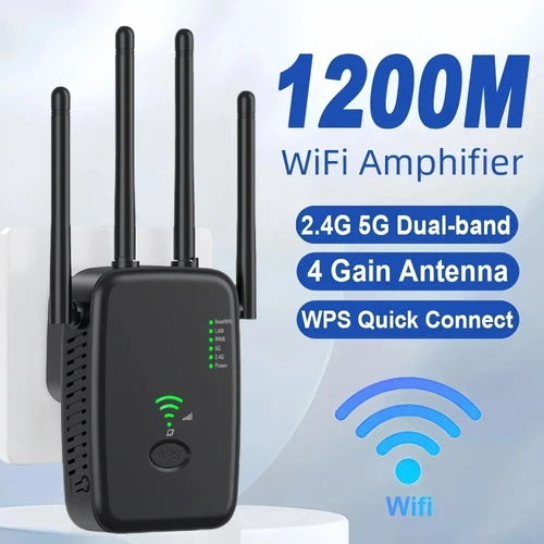 1200Mbps 와이파이 리피터 무선 익스텐더 와이파이 부스터, 5G 2.4G 듀얼 밴드 네트워크 증폭기, 장거리 신호 와이파이 라우터 홈 